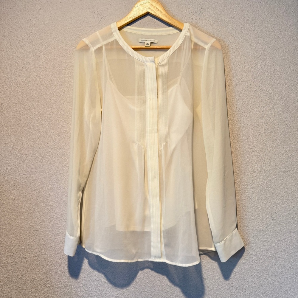 Banana Republic Ivory Sheer Pintuck Blouse with Camisole Medium Long Sleeve